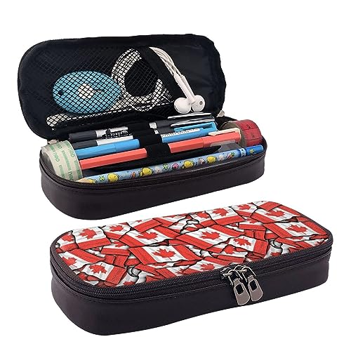 DOFFO Canadian Flag Printed Cute Pencil Case Aesthetic Pencil Pouch Special Pen Case Artificial Leather Pencil Bag Durable Pencil Box Zipper Pencil Cases For Men Women Office Work And Study, Schwarz , von DOFFO