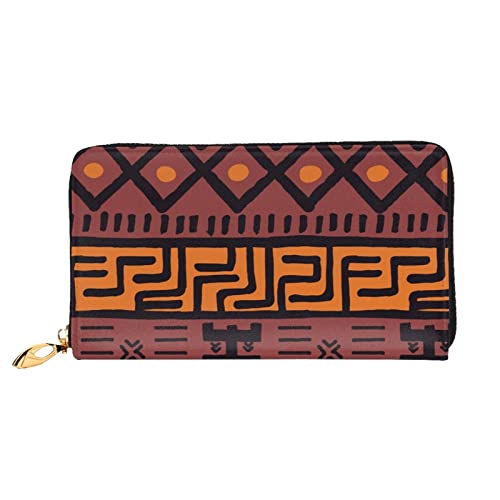 DOFFO Candy Canes Print Leder Brieftasche Für Frauen Geldbörse Fall Brieftasche Schlank Reißverschluss Telefon Kleingeld Geldbörse Kupplung Kartenhalter, Afrikanischer Schlamm, Tribal, Einheitsgröße von DOFFO