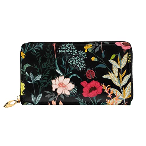 DOFFO Candy Canes Print Leder Brieftasche Für Frauen Geldbörse Fall Brieftasche Schlank Reißverschluss Telefon Kleingeld Geldbörse Kupplung Kartenhalter, Buntes Boho-Blumenmuster, Einheitsgröße von DOFFO