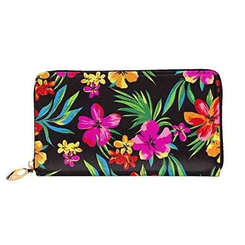 DOFFO Candy Canes Print Leder Brieftasche Für Frauen Geldbörse Fall Brieftasche Schlank Reißverschluss Telefon Kleingeld Geldbörse Kupplung Kartenhalter, Hawaii-Blume, Einheitsgröße von DOFFO