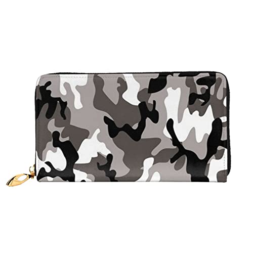 DOFFO Candy Canes Print Leder Brieftasche Für Frauen Geldbörse Fall Brieftasche Schlank Reißverschluss Telefon Kleingeld Geldbörse Kupplung Kartenhalter, Schwarz Grau Weiß Camo, Einheitsgröße von DOFFO