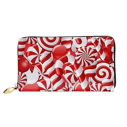 DOFFO Candy Canes Print Leder Brieftasche Für Frauen Geldbörse Fall Brieftasche Schlank Reißverschluss Telefon Kleingeld Geldbörse Kupplung Kartenhalter, Zuckerstangen, Einheitsgröße von DOFFO