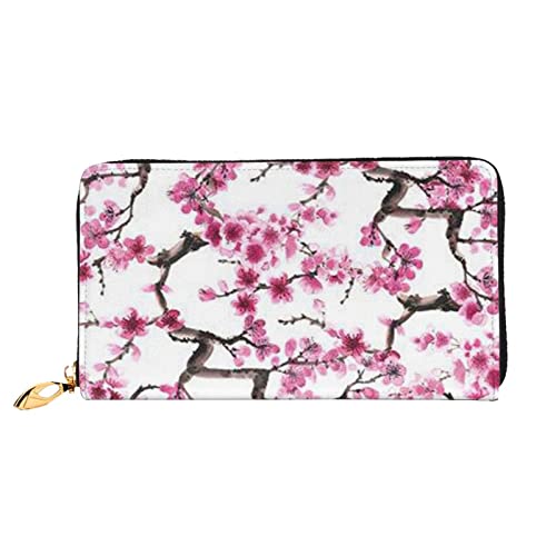 DOFFO Cherry Blossom Print Leder Geldbörse Für Frauen Münzbörse Fall Brieftasche Schlank Reißverschluss Telefon Kleingeld Geldbörse Clutch Kartenhalter, Kirschblüte, Einheitsgröße, Cherry Blossom, von DOFFO