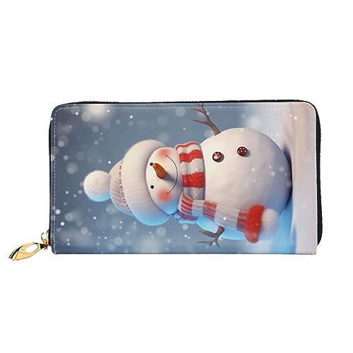 DOFFO Cherry Blossoms Tree Print Leder Brieftasche Für Frauen Geldbörse Slim Zip Telefon Kleingeld Geldbörse Clutch Kartenhalter Fall Brieftasche, Weihnachtlicher Schneemann, Einheitsgröße von DOFFO