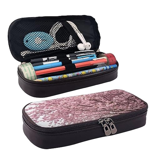 DOFFO Cherry Blossoms Tree Printed Cute Pencil Case Aesthetic Pencil Pouch Special Pen Case Artificial Leather Pencil Bag Durable Pencil Box Zipper Pencil Cases For Men Women Office Work And Study, von DOFFO