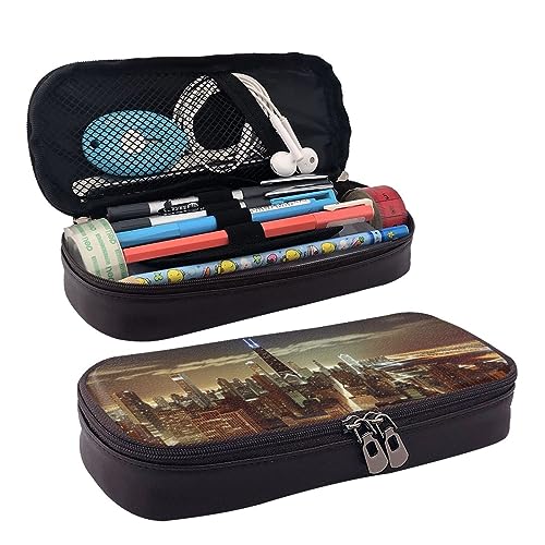 DOFFO Chicago City Printed Cute Pencil Case Aesthetic Pencil Pouch Special Pen Case Artificial Leather Pencil Bag Durable Pencil Box Zipper Pencil Cases For Men Women Office Work And Study, Schwarz , von DOFFO