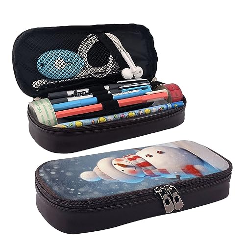 DOFFO Christmas Happy Snowman Printed Cute Pencil Case Aesthetic Pencil Pouch Special Pen Case Artificial Leather Pencil Bag Durable Pencil Box Zipper Pencil Cases For Men Women Office Work And Study, von DOFFO