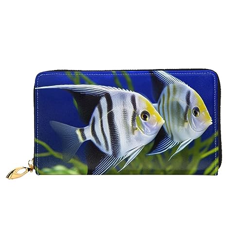 DOFFO Cinque Terre Landschaft Druck Leder Brieftasche Für Frauen Geldbörse Schlank Reißverschluss Telefon Kleingeld Geldbörse Kupplung Kartenhalter Fall Brieftasche, Aquarium Kaiserfische, von DOFFO