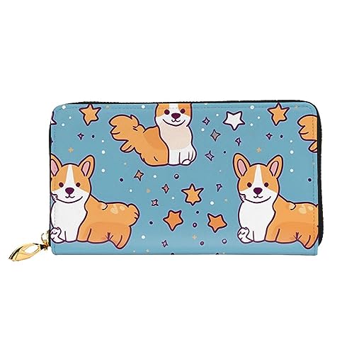 DOFFO Corgi Print Leder Geldbörse Für Frauen Geldbörse Fall Brieftasche Schlank Reißverschluss Telefon Kleingeld Geldbörse Clutch Kartenhalter, Corgi, Einheitsgröße von DOFFO