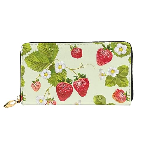 DOFFO Corgi Print Leder Geldbörse Für Frauen Geldbörse Fall Brieftasche Schlank Reißverschluss Telefon Kleingeld Geldbörse Clutch Kartenhalter, Schöne Erdbeere, Einheitsgröße von DOFFO