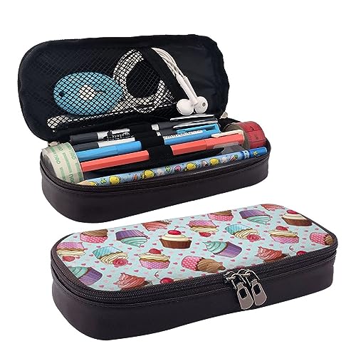 DOFFO Cupcake Muster Gedruckt Niedlich Bleistift Fall Ästhetische Bleistift Tasche Spezielle Stift Fall Kunstleder Bleistift Tasche Langlebig Bleistift Box Reißverschluss Federmäppchen Für Männer von DOFFO