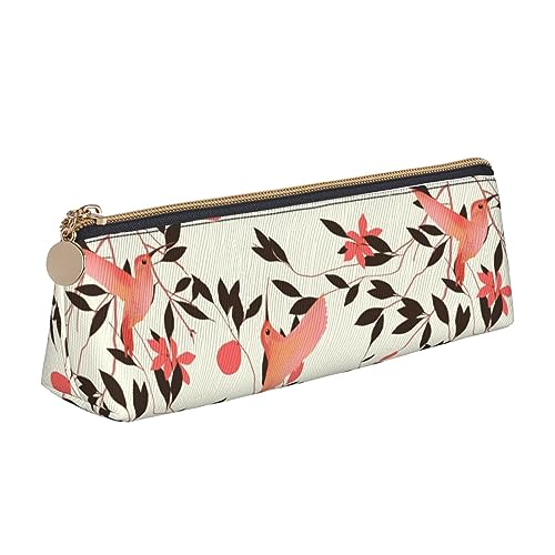 DOFFO Deep Forest Floret Brown Printed Cute Pencil Case Aesthetic Pencil Pouch Special Pen Case Small Pencil Bag Durable Pencil Box Zipper Pencil Cases For Women Office Work And Study, Kolibri Blatt von DOFFO