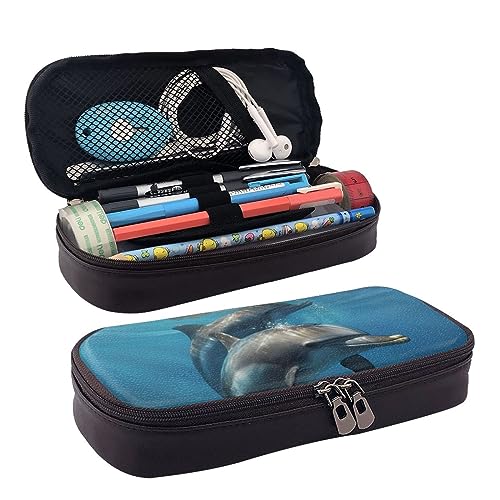 DOFFO Delfine Kunst Gedruckt Niedlich Bleistift Fall Ästhetische Bleistift Tasche Spezielle Stift Fall Kunstleder Bleistift Tasche Langlebig Bleistift Box Reißverschluss Federmäppchen Für Männer von DOFFO