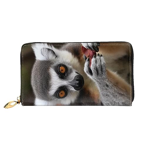 DOFFO Deutscher Schäferhund Druck Leder Brieftasche Für Frauen Münzbörse Schlank Reißverschluss Telefon Kleingeld Geldbörse Clutch Kartenhalter Fall Brieftasche, Affe Lemur Niedlich, Einheitsgröße von DOFFO