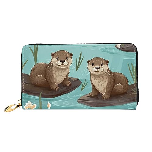 DOFFO Deutscher Schäferhund Druck Leder Brieftasche Für Frauen Münzbörse Schlank Reißverschluss Telefon Kleingeld Geldbörse Clutch Kartenhalter Fall Brieftasche, Otter, Einheitsgröße von DOFFO