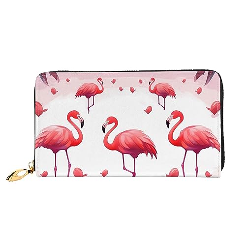 DOFFO Eiffelturm Druck Leder Brieftasche Für Frauen Geldbörse Schlank Reißverschluss Telefon Kleingeld Geldbörse Kupplung Kartenhalter Fall Brieftasche, Schöne rosa Flamingos, Einheitsgröße von DOFFO