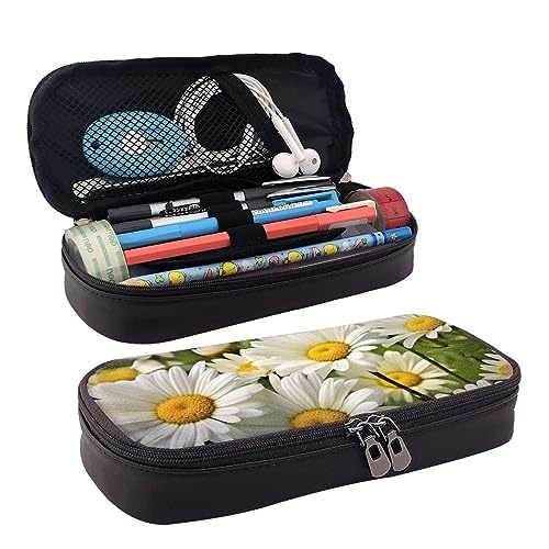 DOFFO Floral Flowers Daisies Printed Cute Pencil Case Aesthetic Pencil Pouch Special Pen Case Artificial Leather Pencil Bag Durable Pencil Box Zipper Pencil Cases For Men Women Office Work And Study, von DOFFO