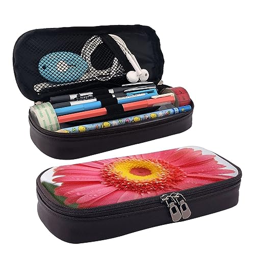 DOFFO Flower Gerbera Printed Cute Pencil Case Aesthetic Pencil Pouch Special Pen Case Artificial Leather Pencil Bag Durable Pencil Box Zipper Pencil Cases For Men Women Office Work And Study, Schwarz von DOFFO