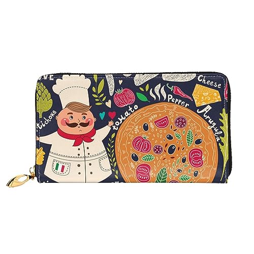 DOFFO Flugzeug Kunst Druck Leder Brieftasche Für Frauen Geldbörse Schlank Reißverschluss Telefon Kleingeld Geldbörse Kupplung Kartenhalter Fall Brieftasche, Chef Pizza, Einheitsgröße von DOFFO