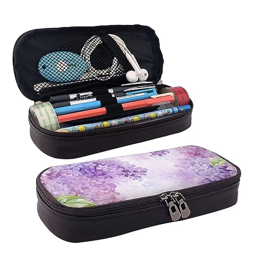 DOFFO Framing Lilac Flowers In Blossom Printed Cute Pencil Case Aesthetic Pencil Pouch Special Pen Case Artificial Leather Pencil Bag Durable Pencil Box Zipper Pencil Cases For Office Work Study, von DOFFO