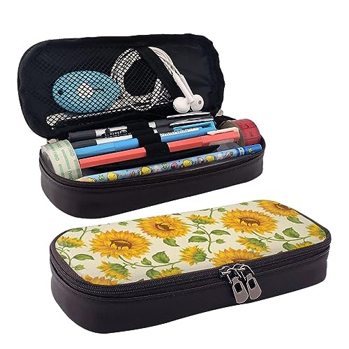 DOFFO Frische Sonnenblume Gedruckt Nette Bleistift Fall Ästhetische Bleistift Beutel Spezielle Stift Fall Kunstleder Bleistift Tasche Langlebig Bleistift Box Reißverschluss Bleistift Fällen Für Männer von DOFFO