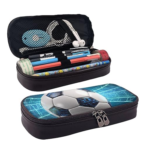 DOFFO Fußball Sport Ball Gedruckt Niedlich Bleistift Fall Ästhetische Bleistift Tasche Spezielle Stift Fall Kunstleder Bleistift Tasche Langlebig Bleistift Box Reißverschluss Federmäppchen Für Männer von DOFFO