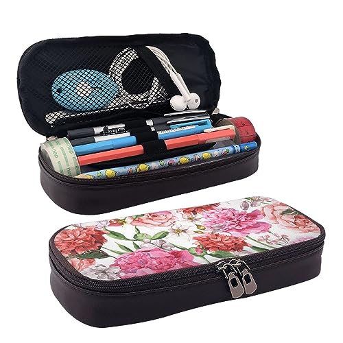 DOFFO Garden Peony Printed Cute Pencil Case Aesthetic Pencil Pouch Special Pen Case Artificial Leather Pencil Bag Durable Pencil Box Zipper Pencil Cases For Men Women Office Work And Study, Schwarz , von DOFFO