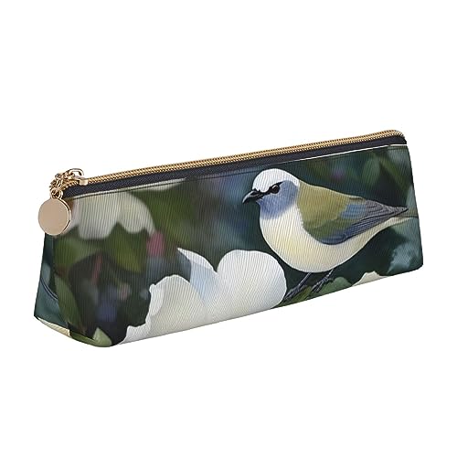 DOFFO Gardenia Flowers Birds Printed Cute Pencil Case Aesthetic Pencil Pouch Special Pen Case Small Pencil Bag Durable Pencil Box Zipper Pencil Cases For Women Office Work And Study, weiß, von DOFFO