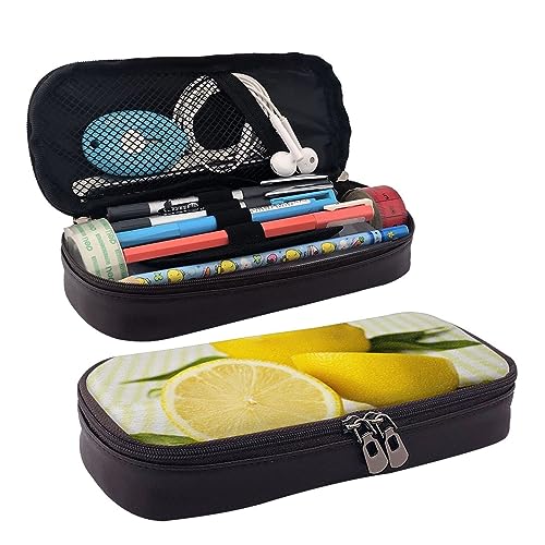 DOFFO Gelbe Zitrone Gedruckt Nette Bleistift Fall Ästhetische Bleistift Tasche Spezielle Stift Fall Kunstleder Bleistift Tasche Langlebig Bleistift Box Reißverschluss Bleistift Fällen Für Männer von DOFFO