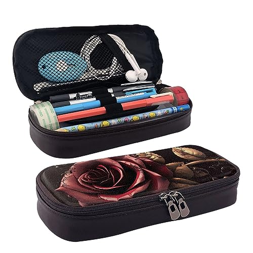 DOFFO Gothic Rose Printed Cute Pencil Case Aesthetic Pencil Pouch Special Pen Case Artificial Leather Pencil Bag Durable Pencil Box Zipper Pencil Cases For Men Women Office Work And Study, Schwarz , von DOFFO