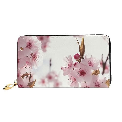 DOFFO Grün Meer Blau Seetang Druck Leder Brieftasche Für Frauen Geldbörse Fall Brieftasche Schlank Reißverschluss Telefon Kleingeld Geldbörse Kupplung Kartenhalter, Cherry Blossom, Einheitsgröße von DOFFO