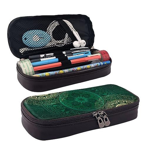 DOFFO Grüne Vintage Floral Gedruckt Niedlich Bleistift Fall Ästhetische Bleistift Tasche Spezielle Stift Fall Kunstleder Bleistift Tasche Langlebig Bleistift Box Reißverschluss Bleistift Fällen Für von DOFFO