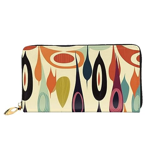 DOFFO Geldbörse mit Hawaii-Blumendruck, Leder, für Damen, Münzgeldbörse, schmaler Reißverschluss, Handygeldbörse, Clutch, Kartenhalter, Mid Century Modern Retro mit Tropfenformen, Einheitsgröße, von DOFFO