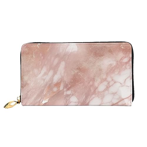 DOFFO Hawaii Blume Druck Leder Brieftasche Für Frauen Geldbörse Fall Brieftasche Schlank Reißverschluss Telefon Kleingeld Geldbörse Kupplung Kartenhalter, Rose Gold Marmor Hintergrund, Einheitsgröße von DOFFO