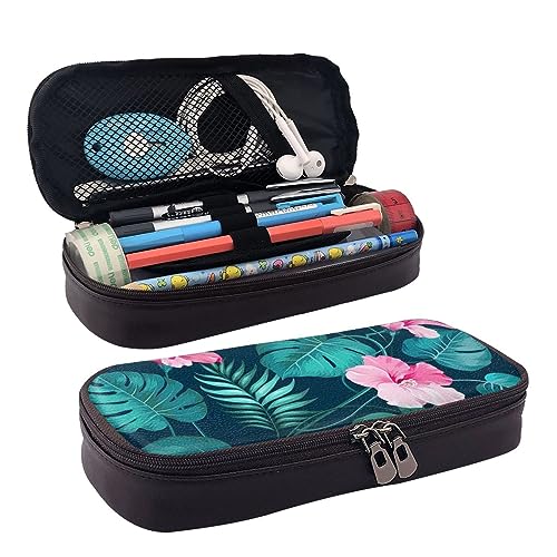 DOFFO Hawaii Rosa Blume Gedruckt Niedlich Bleistift Fall Ästhetische Bleistift Tasche Spezielle Stift Fall Kunstleder Bleistift Tasche Langlebig Bleistift Box Reißverschluss Federmäppchen Für Männer von DOFFO