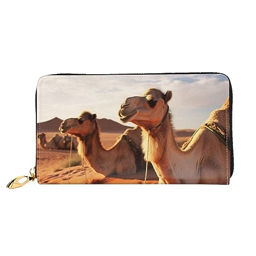 DOFFO Kaffeebohnen Drucken Leder Brieftasche Für Frauen Geldbörse Schlank Reißverschluss Telefon Ändern Geldbörse Kupplung Kartenhalter Fall Brieftasche, Camels Rest Desert, Einheitsgröße von DOFFO