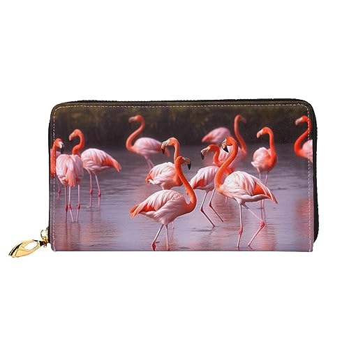 DOFFO Kaffeebohnen Drucken Leder Brieftasche Für Frauen Geldbörse Schlank Reißverschluss Telefon Ändern Geldbörse Kupplung Kartenhalter Fall Brieftasche, Pink Flamingos, Einheitsgröße von DOFFO