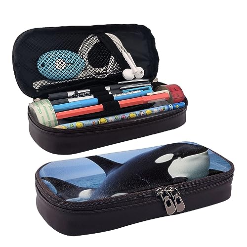 DOFFO Killer Whale Printed Cute Pencil Case Aesthetic Pencil Pouch Special Pen Case Artificial Leather Pencil Bag Durable Pencil Box Zipper Pencil Cases For Men Women Office Work And Study, Schwarz , von DOFFO