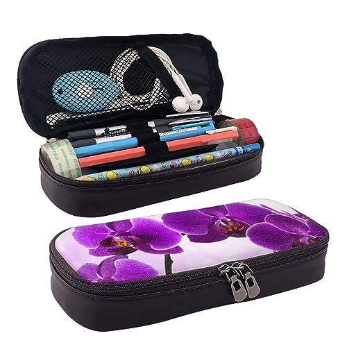 DOFFO Lila Blume Gedruckt Niedlich Bleistift Fall Ästhetische Bleistift Tasche Spezielle Stift Fall Kunstleder Bleistift Tasche Langlebig Bleistift Box Reißverschluss Bleistift Fällen Für Männer von DOFFO