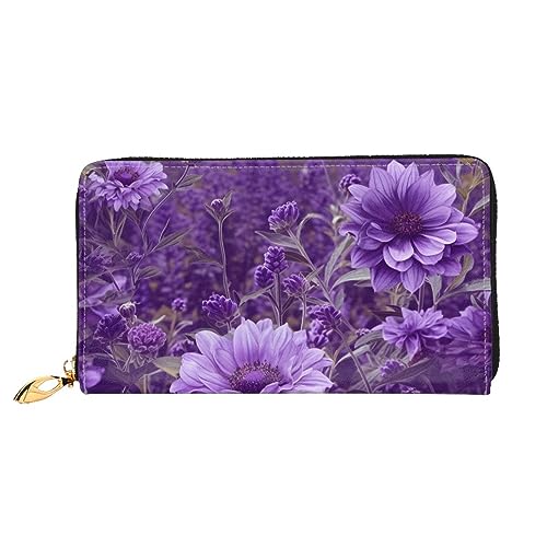 DOFFO Lila Elegante Pfingstrose Blume Druck Leder Brieftasche Für Frauen Geldbörse Schlank Reißverschluss Telefon Kleingeld Geldbörse Kupplung Kartenhalter Fall Brieftasche, Violett/Blumenmuster, von DOFFO