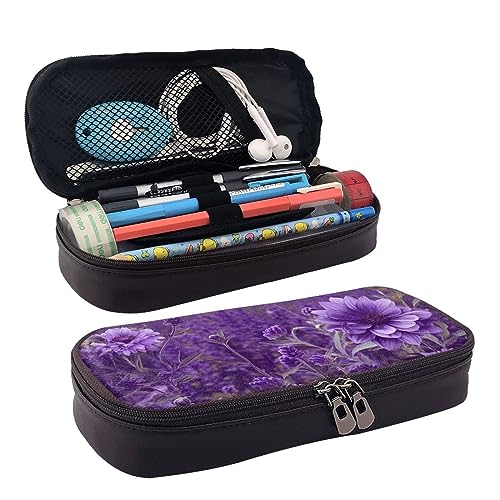 DOFFO Lila Floral Gedruckt Niedlich Bleistift Fall Ästhetische Bleistift Tasche Spezielle Stift Fall Kunstleder Bleistift Tasche Langlebig Bleistift Box Reißverschluss Bleistift Fällen Für Männer von DOFFO