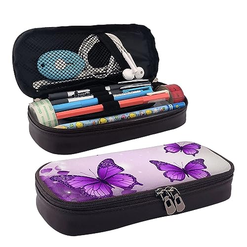 DOFFO Lila Schmetterlinge Gedruckt Niedlich Bleistift Fall Ästhetische Bleistift Tasche Spezielle Stift Fall Kunstleder Bleistift Tasche Langlebig Bleistift Box Reißverschluss Federmäppchen Für Männer von DOFFO