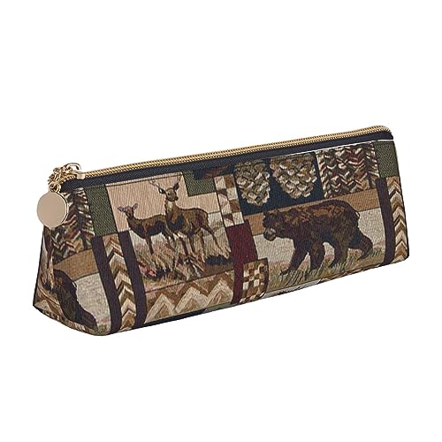 DOFFO Lodge Bear Deer Printed Cute Pencil Case Aesthetic Pencil Pouch Special Pen Case Small Pencil Bag Durable Pencil Box Zipper Pencil Cases For Women Office Work And Study, weiß, Einheitsgröße von DOFFO