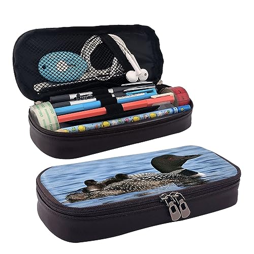 DOFFO Loon Birds Printed Cute Pencil Case Aesthetic Pencil Pouch Special Pen Case Artificial Leather Pencil Bag Durable Pencil Box Zipper Pencil Cases For Men Women Office Work And Study, Schwarz , von DOFFO