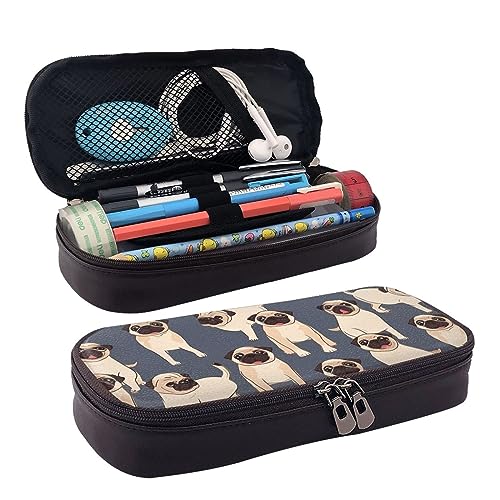 DOFFO Lustiges Mops-Muster Gedruckt Niedlich Bleistift Fall Ästhetische Bleistift Tasche Spezielle Stift Fall Kunstleder Bleistift Tasche Langlebig Bleistift Box Reißverschluss Federmäppchen Für von DOFFO