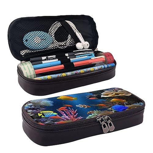 DOFFO Marine Life Printed Cute Pencil Case Aesthetic Pencil Pouch Special Pen Case Artificial Leather Pencil Bag Durable Pencil Box Zipper Pencil Cases For Men Women Office Work And Study, Schwarz , von DOFFO