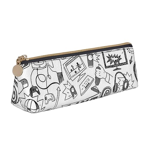 DOFFO Monochrome Sketch Style Gaming Printed Cute Pencil Case Aesthetic Pencil Pouch Special Pen Case Small Pencil Bag Durable Pencil Box Zipper Pencil Cases For Women Office Work And Study, weiß, von DOFFO