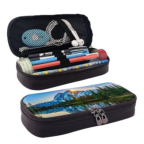 DOFFO Mountain Sunrise Printed Cute Pencil Case Aesthetic Pencil Pouch Special Pen Case Artificial Leather Pencil Bag Durable Pencil Box Zipper Pencil Cases For Men Women Office Work And Study, von DOFFO