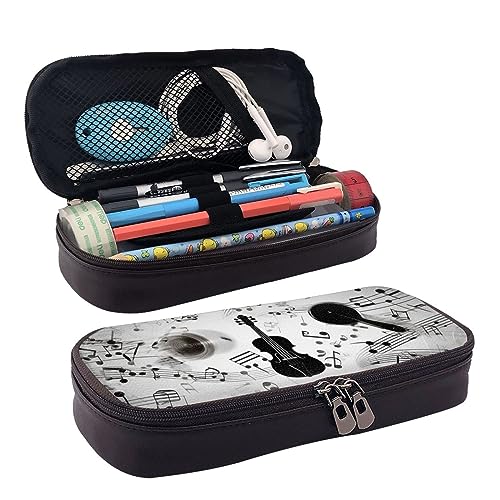 DOFFO Musical Theme Printed Cute Pencil Case Aesthetic Pencil Pouch Special Pen Case Artificial Leather Pencil Bag Durable Pencil Box Zipper Pencil Cases For Men Women Office Work And Study, Schwarz , von DOFFO