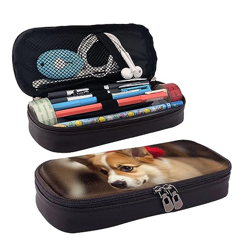 DOFFO Nette Corgi Gedruckt Niedlich Bleistift Fall Ästhetische Bleistift Tasche Spezielle Stift Fall Kunstleder Bleistift Tasche Langlebig Bleistift Box Reißverschluss Bleistift Fällen Für Männer von DOFFO